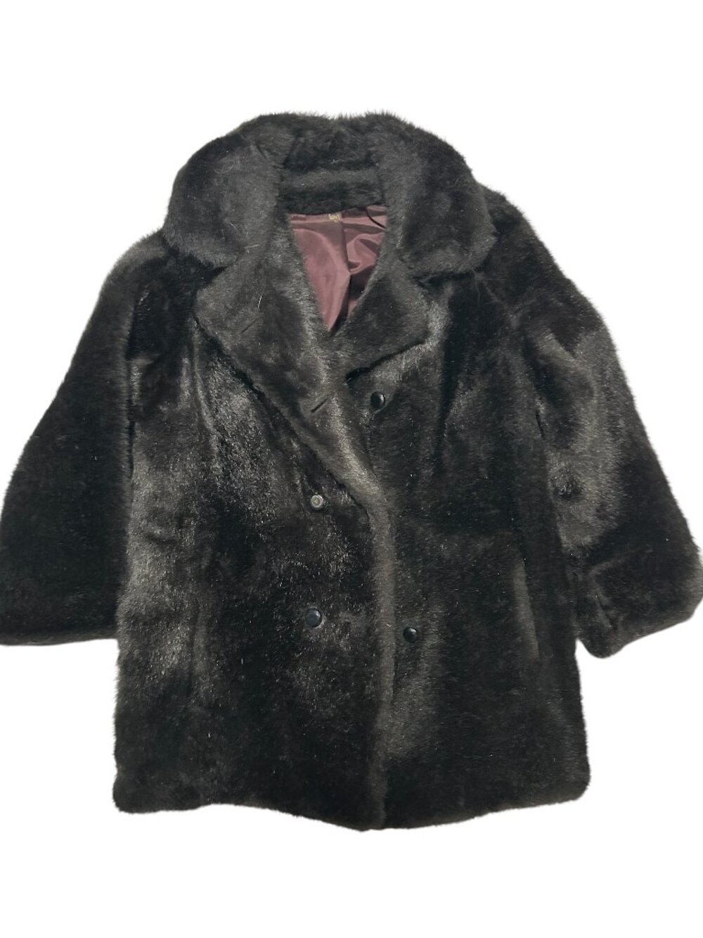 Vintage Susan Lynn Black Faux Fur Coat Jacket Mid Length M L Mob Wife